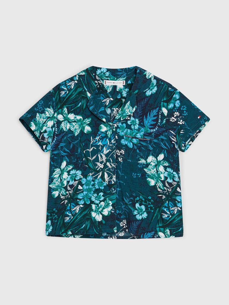 Lány Tommy Hilfiger Tropical Print Póló Zöld | HU 1955FDN